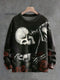 Fun Skull Rose Art Halloween Print Knit Pullover Sweater