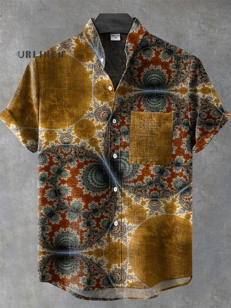 Vintage Art Print Casual 100% Cotton Shirt