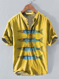 Yellow Sardines Art Casual Cotton And Linen Polo