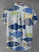 Vintage Lovely Fish Art Print Casual 100% Cotton Shirt