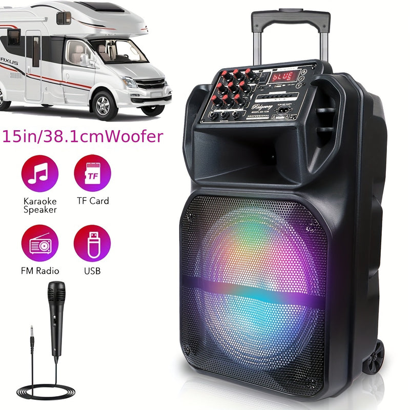 Portable Wireless Trolley Speaker with LED DJ Lights, Microphone & Wheels