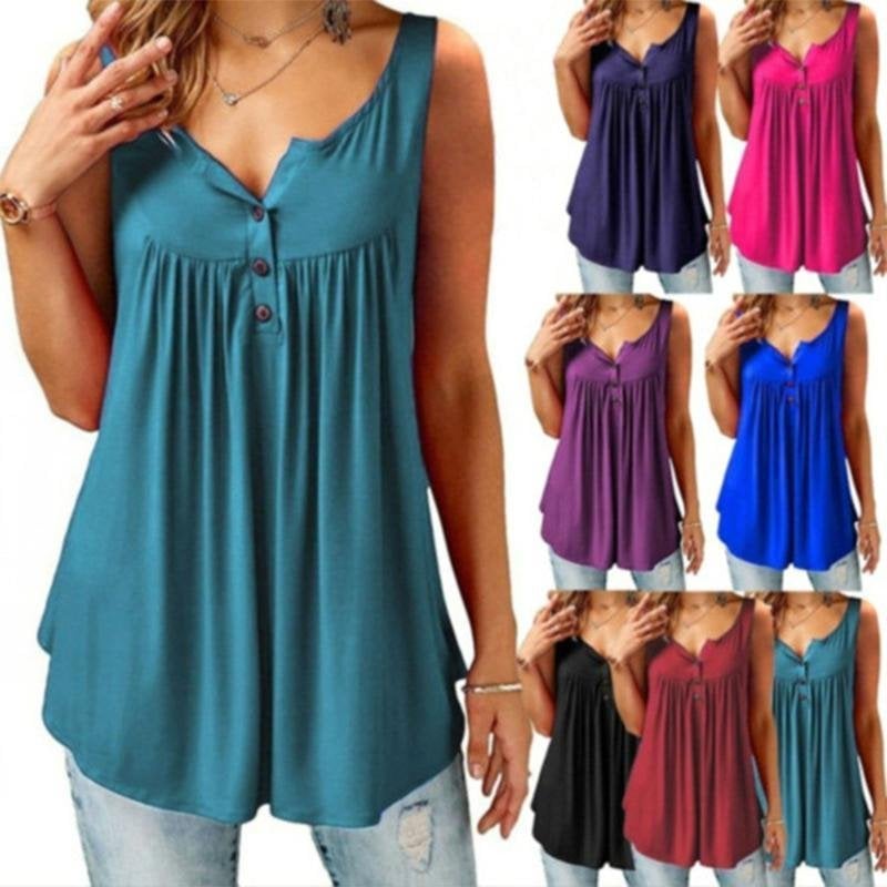 ✅HOT SALE 49% OFF🎯Comfy Loose Button Sleeveless Tank Top For Women