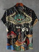 Vintage Psychedelic Eyes Mushroom Art Print Casual 100% Cotton Shirt