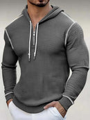 Men's Waffle Stripe Hoodie T-Shirt Top Casual Long Sleeve