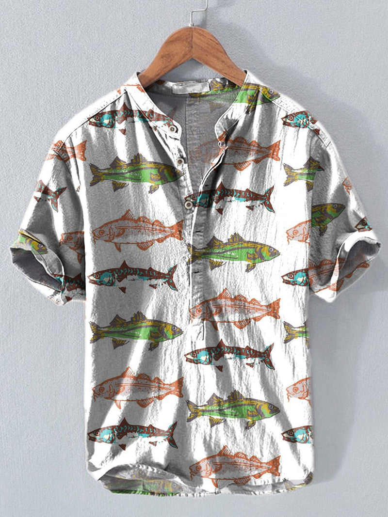 Sardines Fish Art Vintage Print Casual Cotton And Linen Polo