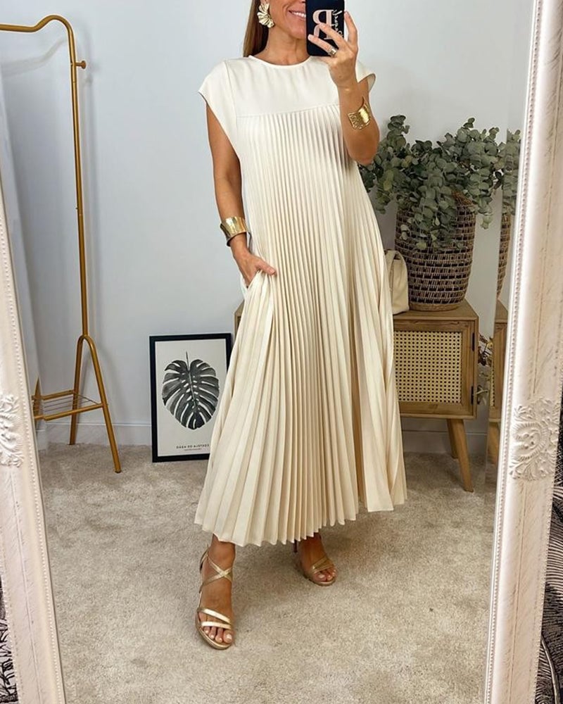 🎁Hot Sale 49% OFF🎁Women Pleated Simple Solid Color Dress