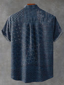 Japanese Traditional Sashiko Art Vintage Print Casual 100% Cotton Shirt