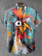 Abstract Art Color Block Combination Rooster Decorative Pattern Casual 100% Cotton Shirt