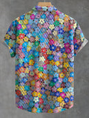 Multicolor Flowers Art Print Casual Jacquard Shirt