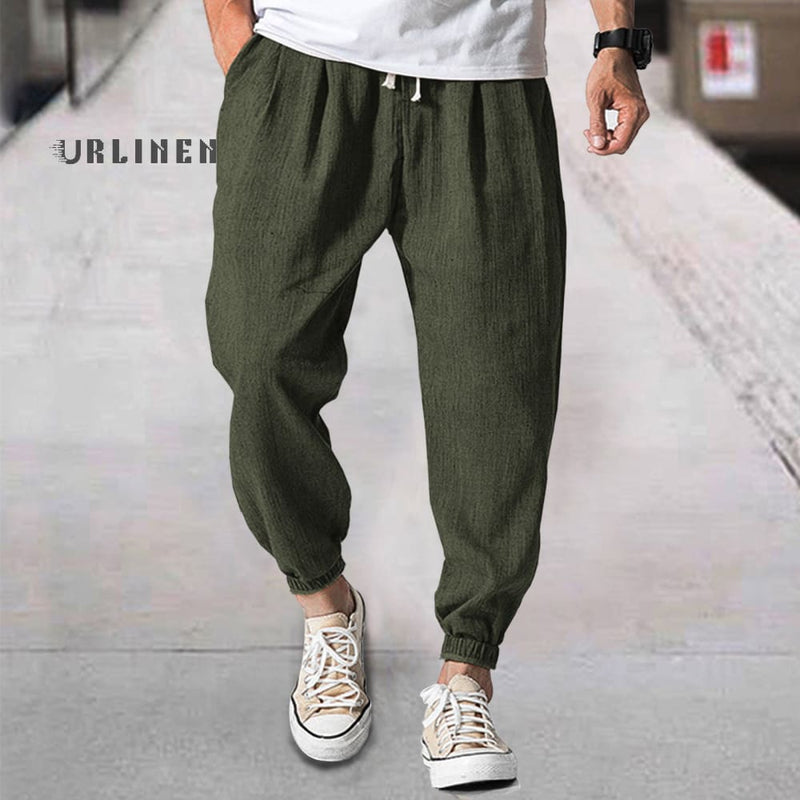 Men's Linen Casual Bloomers Harem Belted Pants