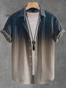 Gradient Stripes Art Print Casual Jacquard Shirt