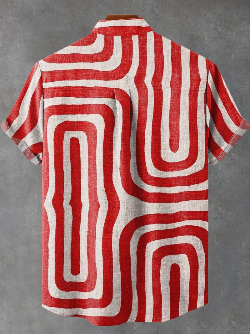 Abstract Art Red Lines Decorative Pattern Casual 100% Cotton Shirt