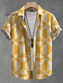 Vintage Yellow Geometric Pattern Print Casual Jacquard Shirt