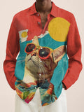 Holiday Cat Decorative Pattern Wearing Sunglasses and Floral Shirt 100% Cotton Long Sleeve Shirt