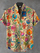 Men's Indian Folk Floral Print Art Casual 100% Cotton Shirt