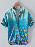 Ocean Gradient Ethnic Polka Dot Art Print Casual Cotton And Linen Polo