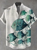 Vintage Fish Art Print Casual 100% Cotton Shirt