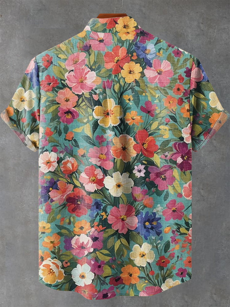 Blooming Flower Decorative Pattern Casual 100% Cotton Shirt