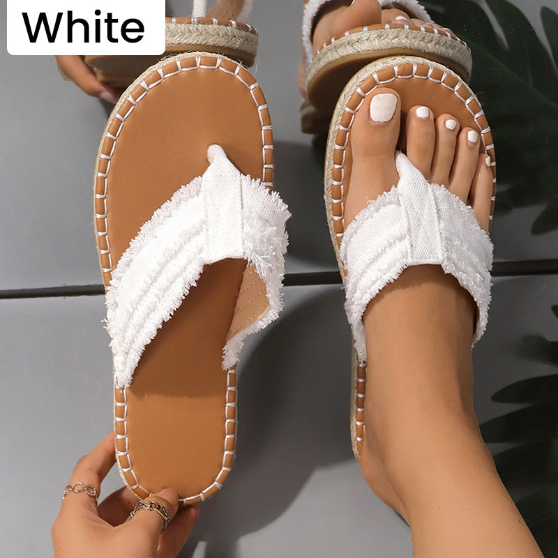 Summer Fluffing Canvas Flat Flip Flop