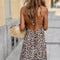 Women's Sexy Leopard Print Backless Halter Long Dress