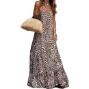 Women's Sexy Leopard Print Backless Halter Long Dress