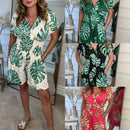 👗Summer Hot Sale👗Women's Casual V-Neck Leaf Print Romper with Pockets