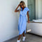 Women's Casual Striped Tie Waist Shirt Dress with Pocket