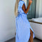 Women's Casual Striped Tie Waist Shirt Dress with Pocket