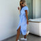 Women's Casual Striped Tie Waist Shirt Dress with Pocket