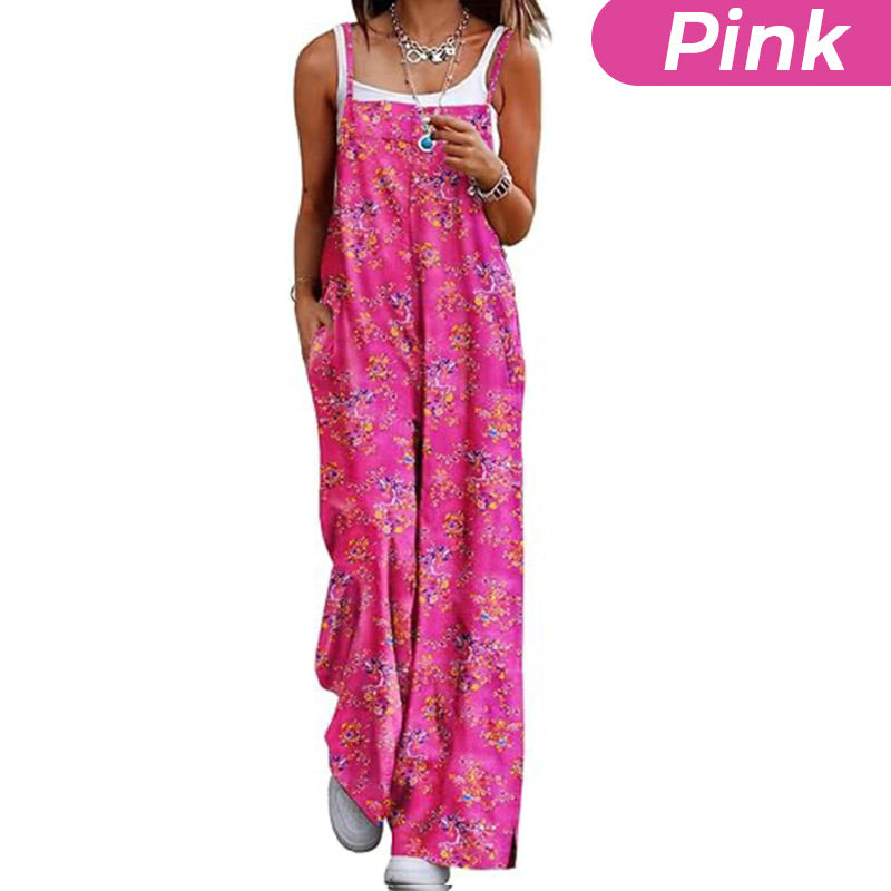 Women's Summer Bohemian Wide Leg Jumpsuit with Pockets