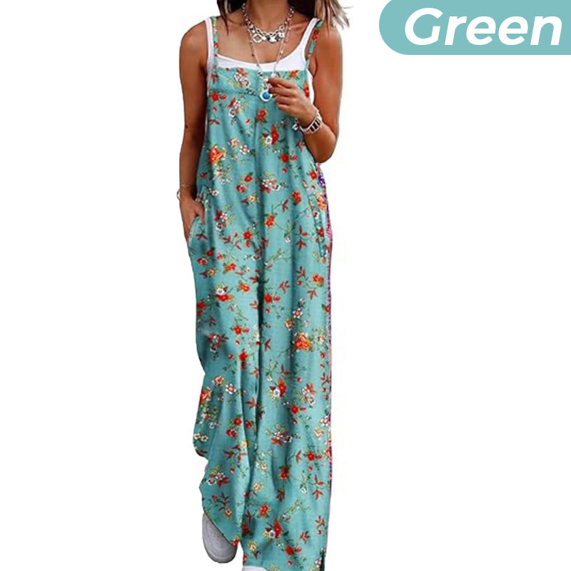 Women's Summer Bohemian Wide Leg Jumpsuit with Pockets