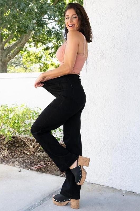 High-Waisted Stretch Straight-Leg Jeans