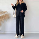 Women's Cozy Ribbed Knit Two-Piece Set with Slit-Leg Pants