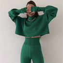 Women's Long-sleeve High Neck Crop Top and Pants Set