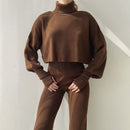 Women's Long-sleeve High Neck Crop Top and Pants Set