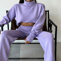 Women's Long-sleeve High Neck Crop Top and Pants Set