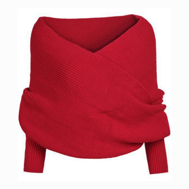 🧑‍🎄🧑‍🎄Women's Solid Knitted Sweater Scarf with Sleeves