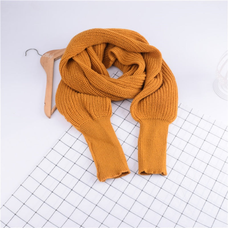 🧑‍🎄🧑‍🎄Women's Solid Knitted Sweater Scarf with Sleeves