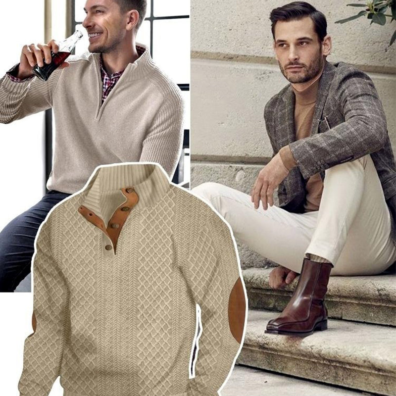 50% OFF🎄Men's Casual Long Sleeve Pullover with Elbow Patches