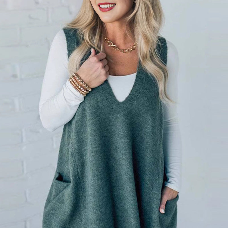 🤩 Festive Season Special Sales🔔Women's Loose-Fit V-Neck Sweater Vest with Pockets