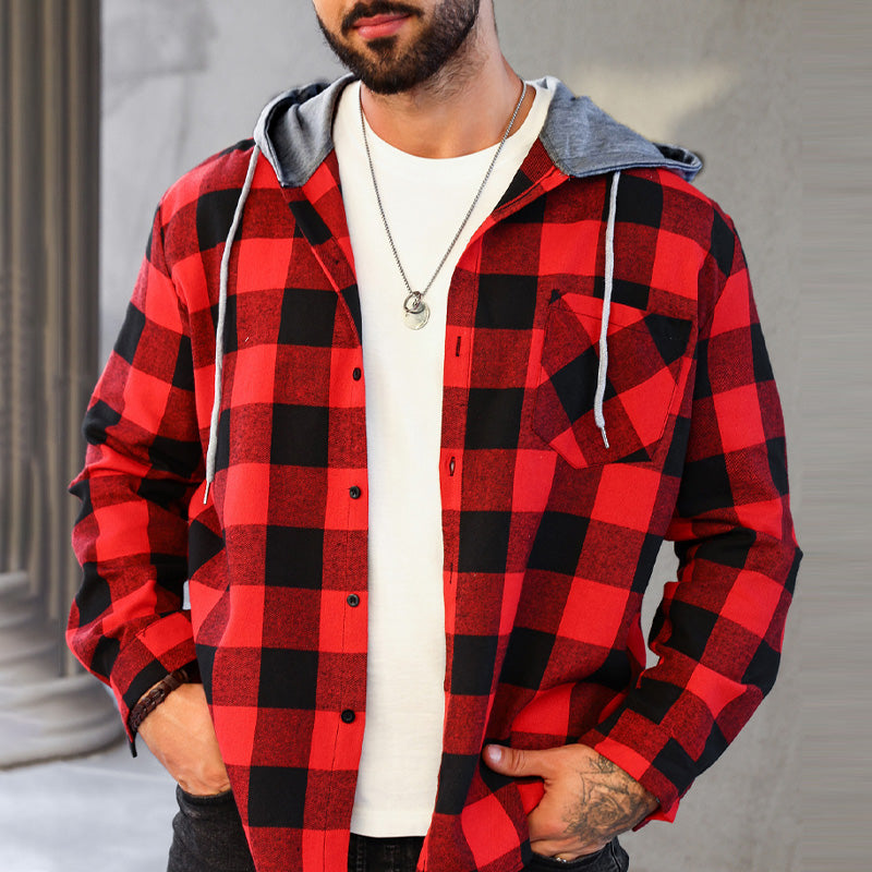 🔥New Year Sale🔥Men's Versatile Hooded Plaid Flannel Shirt