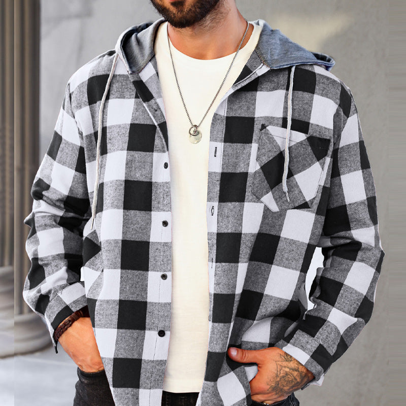 🔥New Year Sale🔥Men's Versatile Hooded Plaid Flannel Shirt