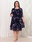 2025 New ruffled sleeve Elegant printed chiffon dresses