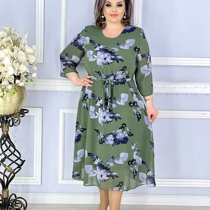 🌸Spring Specials🌸 Women's Round Neck Print Tie-Waist Dress