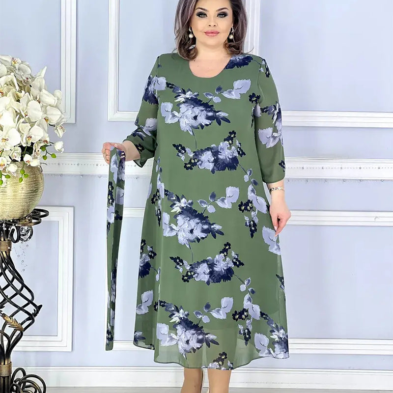 🌸Spring Specials🌸 Women's Round Neck Print Tie-Waist Dress