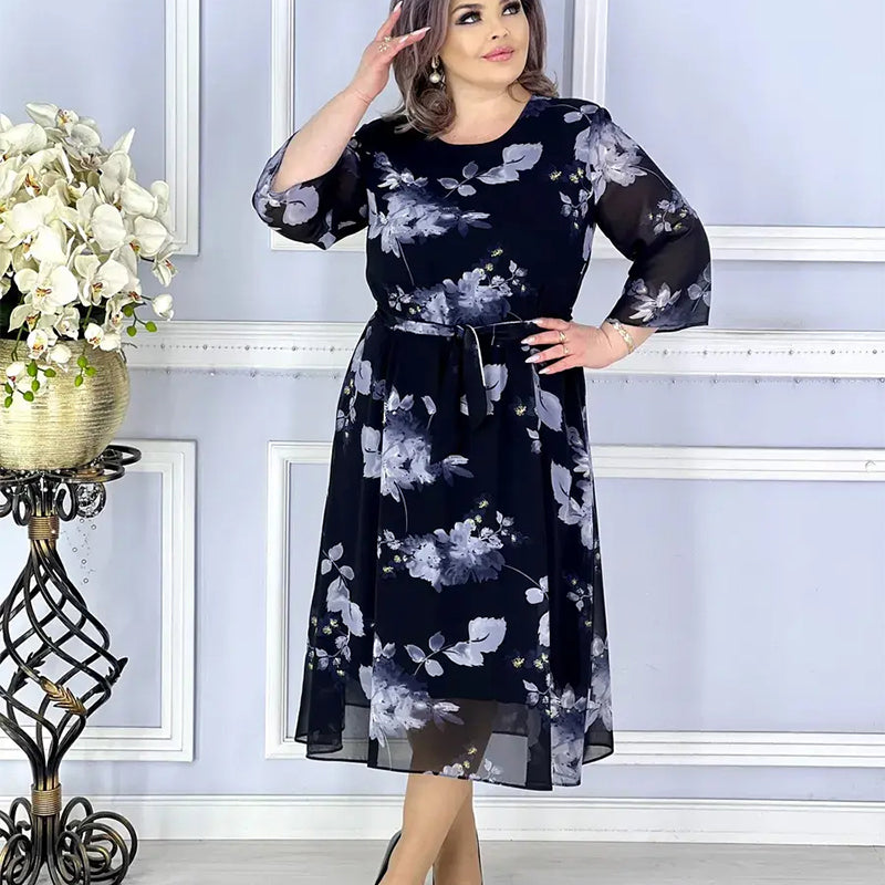 🌸Spring Specials🌸 Women's Round Neck Print Tie-Waist Dress