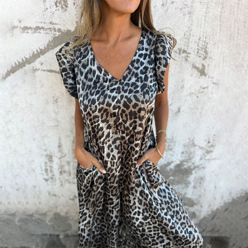 🔥Spring Hot Sale 49% OFF ✨Sexy Slouchy Backless V-Neck Leopard Print Jumpsuit✈️Free Shipping