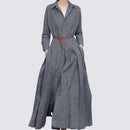 Retro Super Long Solid Color Shirt Dress