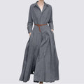 Retro Super Long Solid Color Shirt Dress