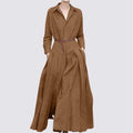 Retro Super Long Solid Color Shirt Dress